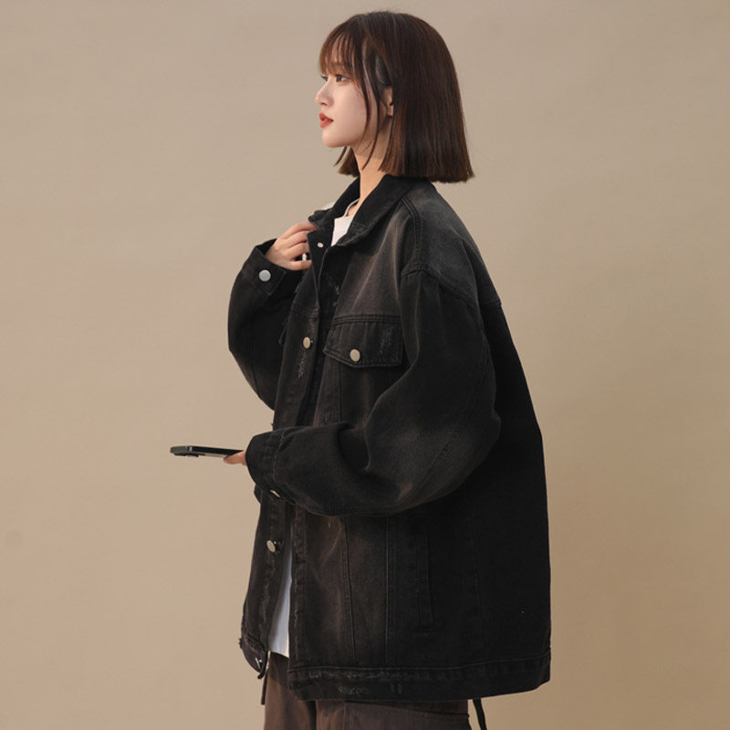 春季新款美式高街破洞牛仔外套女夹克复古水洗潮流宽松上衣JK52,男装工装外套,电商B203-1
