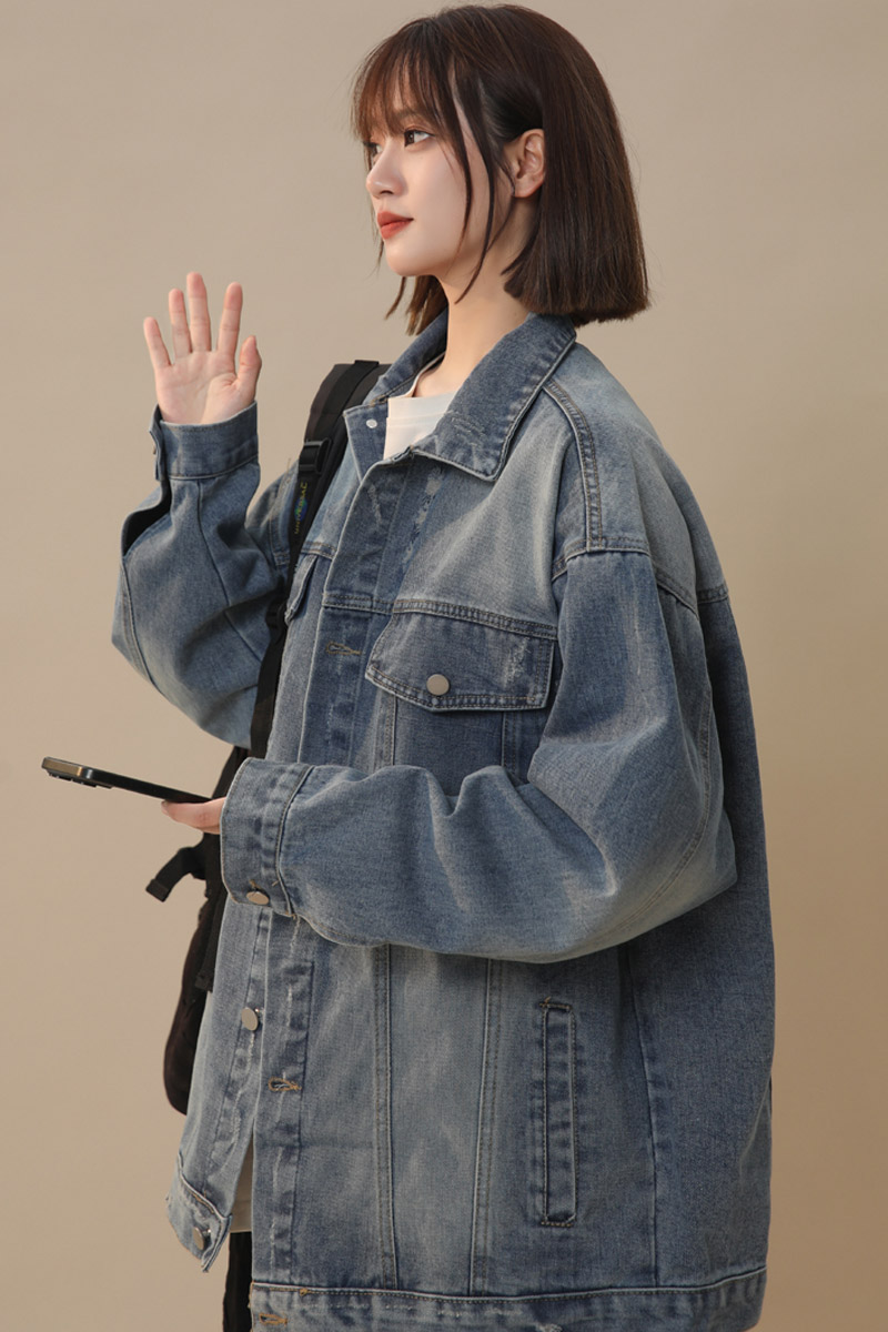 春季新款美式高街破洞牛仔外套女生夹克ins复古潮流宽松上衣JK52,男装工装外套,电商B203-1