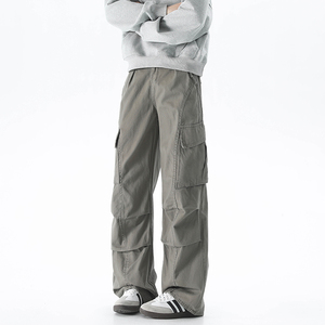 春季美式多口袋工装裤男直筒褶皱折叠设计休闲阔腿裤 KZ42 特P58图片