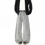 春季新款美式高街卡通动物刺绣牛仔裤男潮流宽松直筒长裤101HP58，男装牛仔裤，电商B203-1