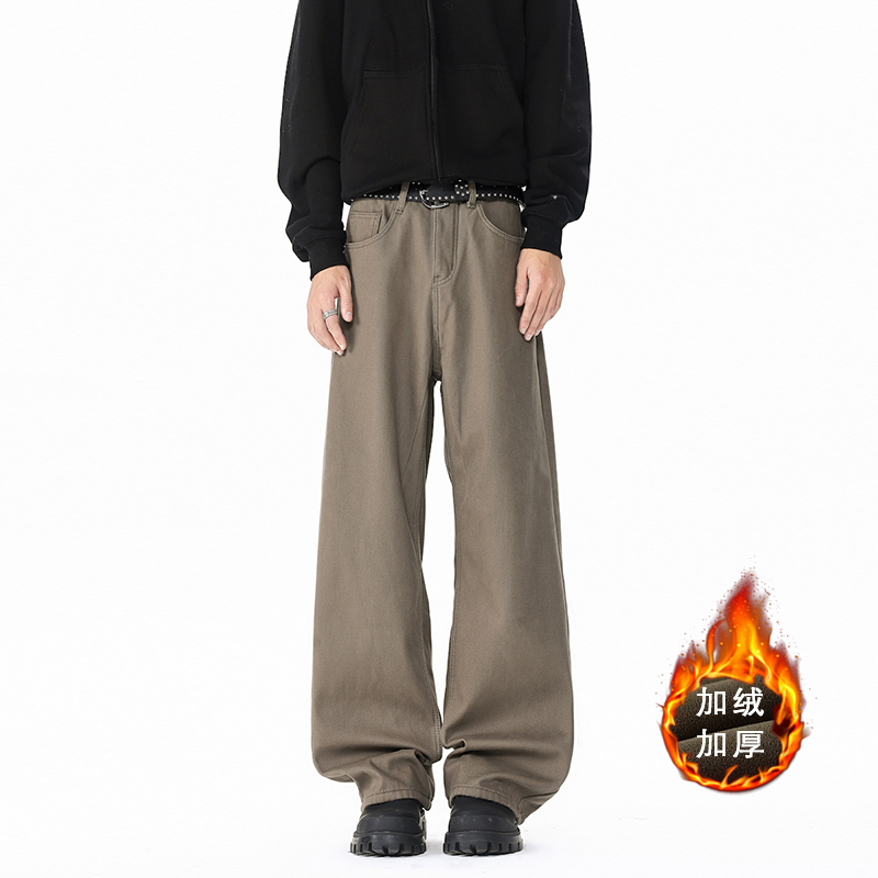 冬季美式百搭加绒加厚休闲裤男生潮流宽松直筒长裤D1229加绒P52，男装卫衣，电商B203-1