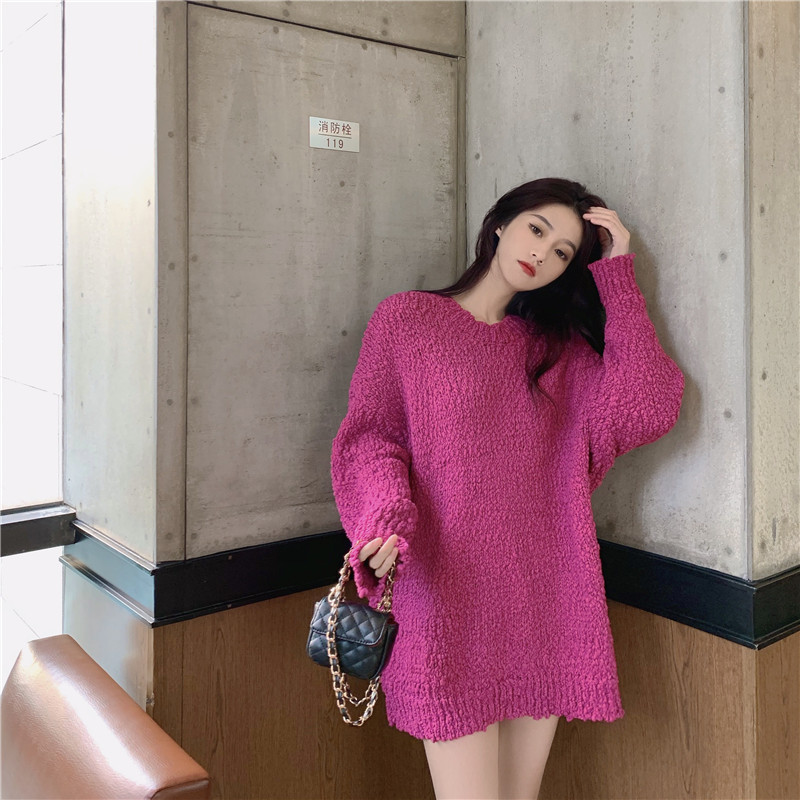 Women's long soft waxy round neck Pullover