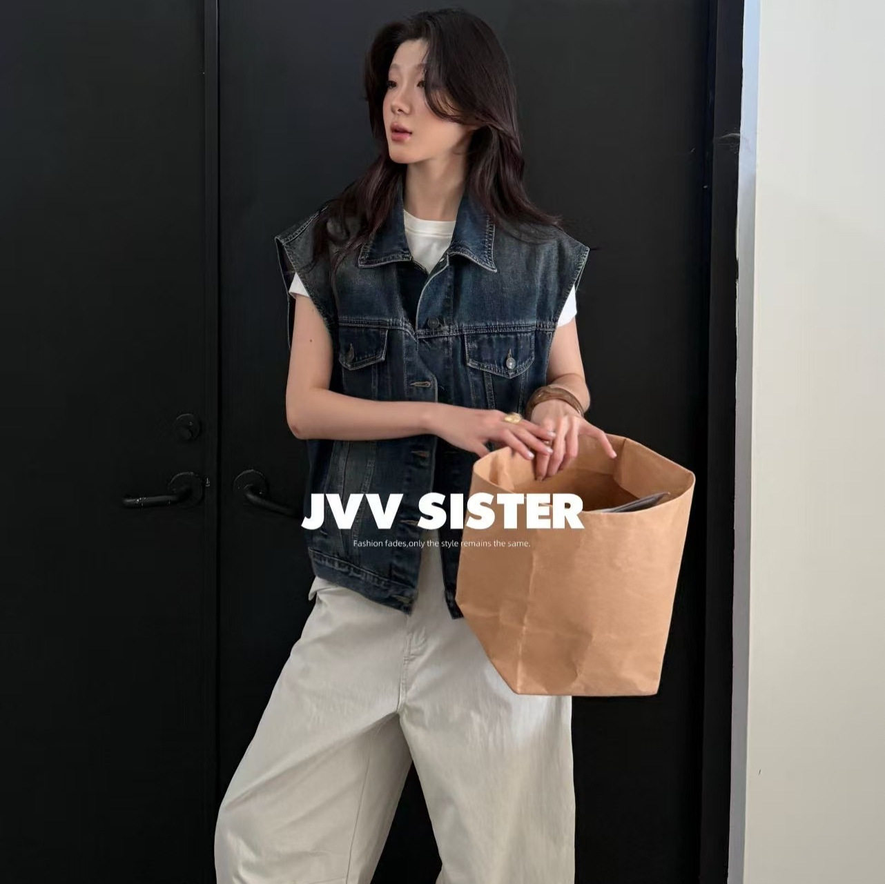 JVV十三行2026秋季新款时尚重工水洗牛仔马甲潮流坎肩外套女72689