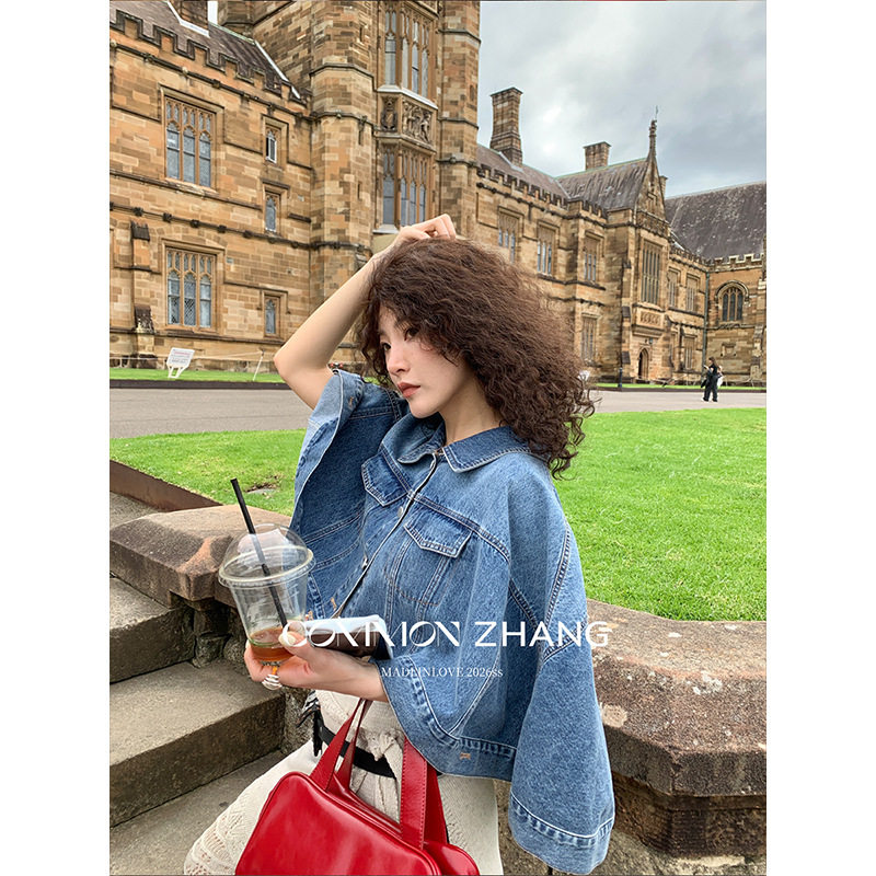 CZ ZHANG春小众斗篷式蓝色牛仔短外套女减龄甜美休闲上衣 C17330