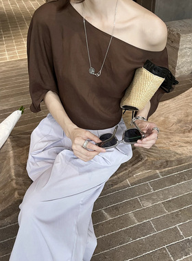 [初打]十三行夏季一字领蝙蝠袖上衣天丝苎麻慵懒风衬衫女CSA2139