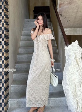 LS 甜美荷叶边蕾丝修身连衣裙广州十三行2026夏季新款长裙61670#