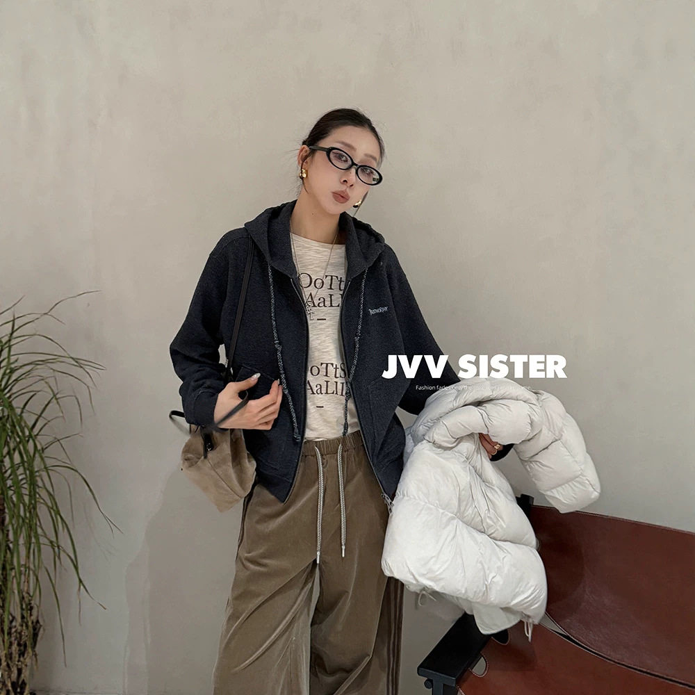 JVV十三行2026冬季新款连帽肌理感加厚上衣连帽休闲外套女潮91263