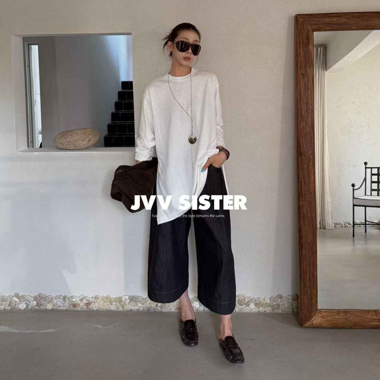 JVV十三行2026秋季新款高级感简约宽松上衣百搭中长款T恤女72919