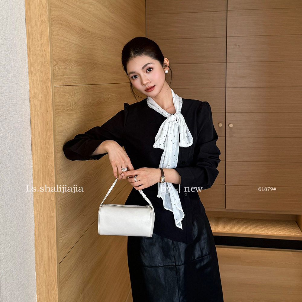 LS 法式优雅蝴蝶结波点领结衬衫广州十三行2026早秋新款女装61879
