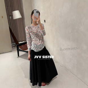 JVV十三行2026夏季新款数字印花轻薄防晒上衣百搭网纱T恤女01075