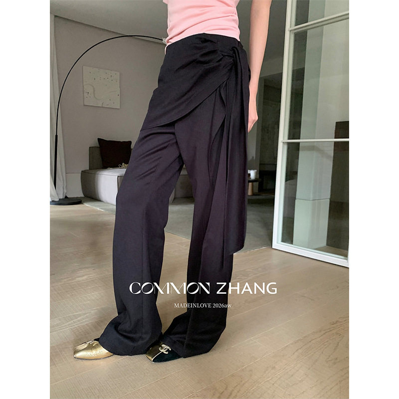 攸吉CZ ZHANG设计感绑带屁帘休闲裤女2026秋季新款高腰长裤C31272