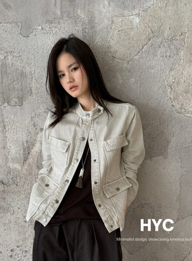 HYC十三行2026秋季新款复古短款立领夹克女百搭工装牛仔外套20903