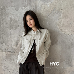 HYC十三行2026秋季新款复古短款立领夹克女百搭工装牛仔外套20903