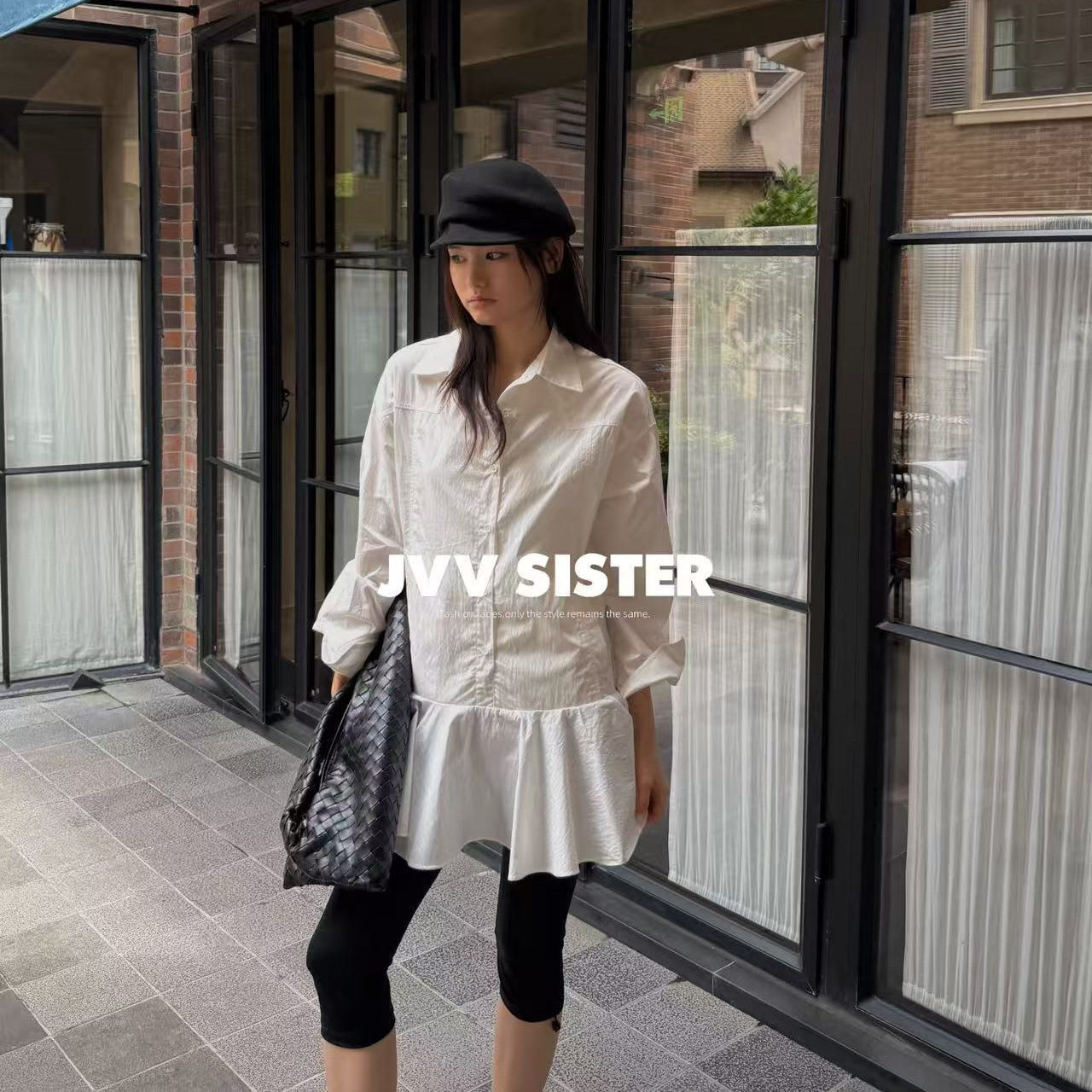 JVV SISTER十三行2026秋季新款气质长款翻领荷叶摆衬衫裙女91179