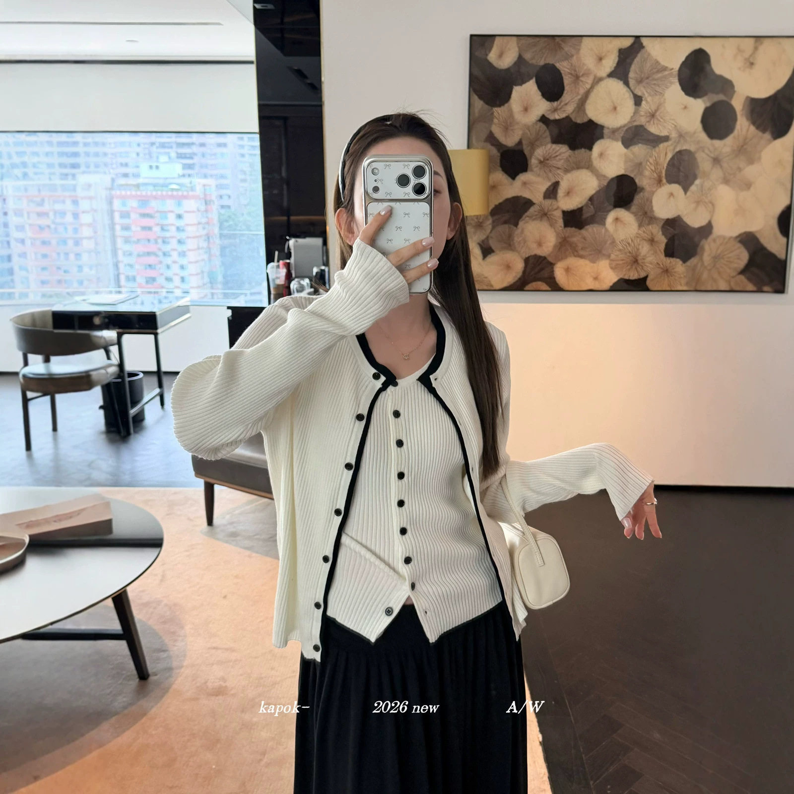 十三行【KAPOK】冬款简约撞色边显瘦假两件开衫毛衣67029