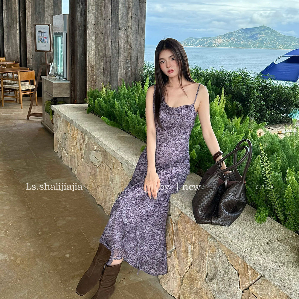 LS 复古豹纹时尚吊带连衣裙广州十三行2026早秋新款女装裙子61736