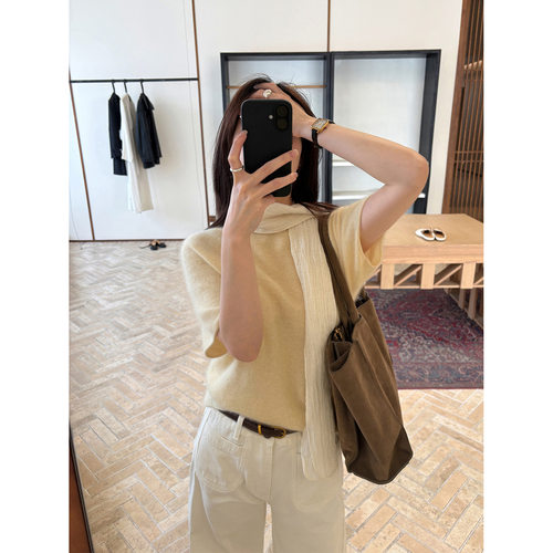 HX松弛显贵 绒感软糯纯色百搭宽松短袖毛衣女2026秋新款27487