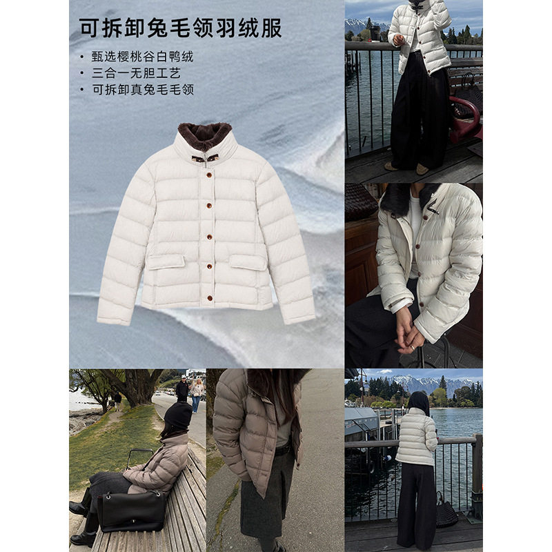 10.19上新 老钱感羽绒服樱桃谷白鸭绒可拆卸兔毛领收腰外套 62597