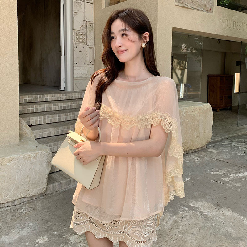 秀熙熙2026夏白标韩版气质纯色斗篷简约雪纺短袖衬衫女上衣89790