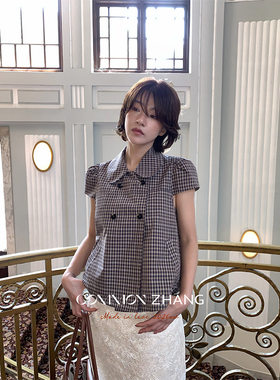 攸吉 CZ ZHANG学院风娃娃领减龄小衫女装秋季新款格子衬衫C33538