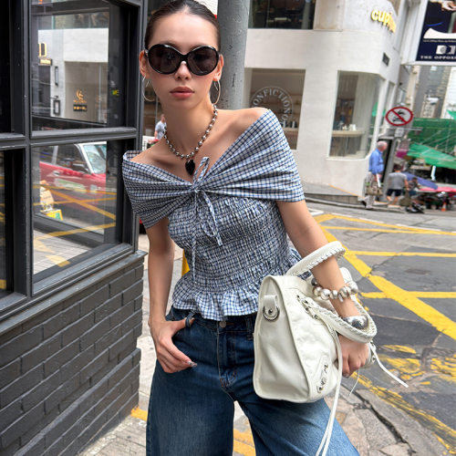 「 5.6 春夏新品 」MMFISH 小众街头感格子披肩抹胸假两件 26C237