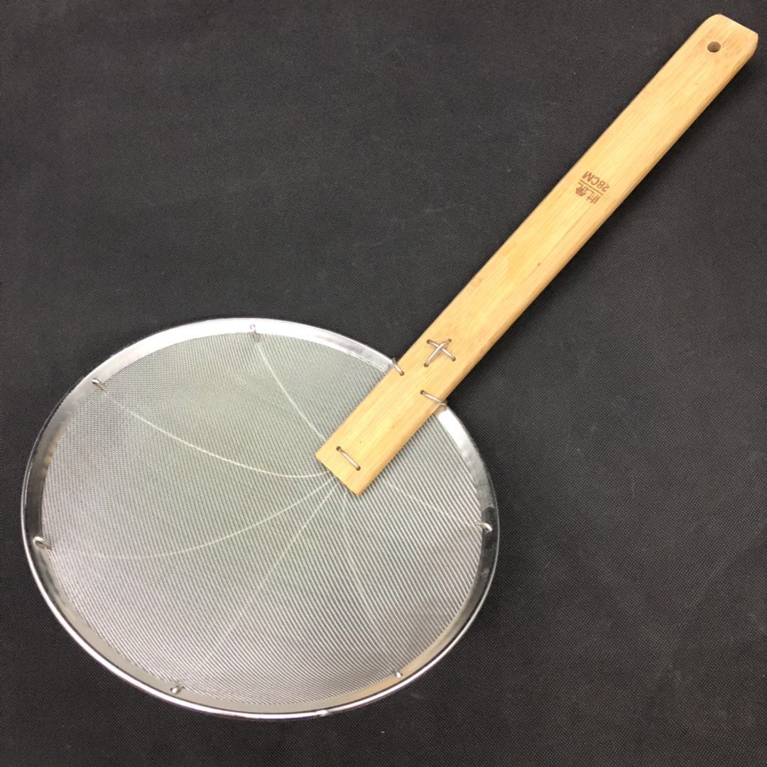 30cm竹柄加粗钢丝网大漏勺