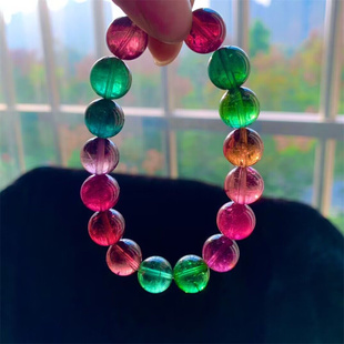 天然彩虹玻璃体碧玺手链糖果单圈老矿碧玺手串11.5mm女款碧玺礼物