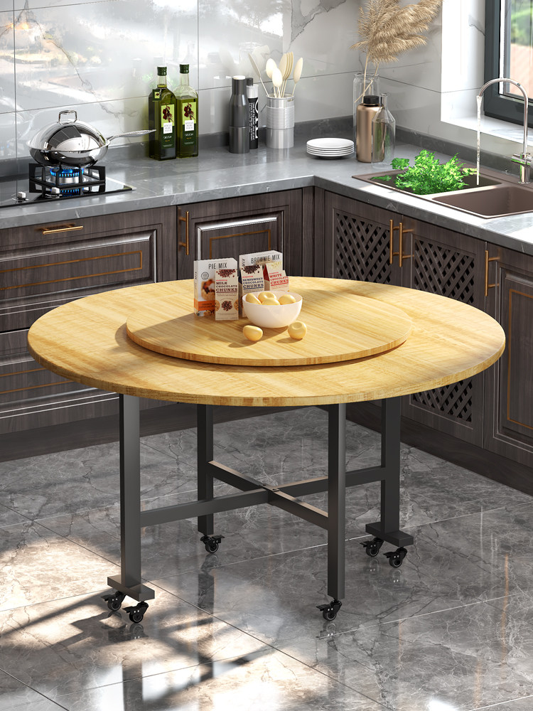 新中式家用折叠圆桌圆形餐桌可折叠伸缩圆桌吃饭桌子带转盘折叠桌