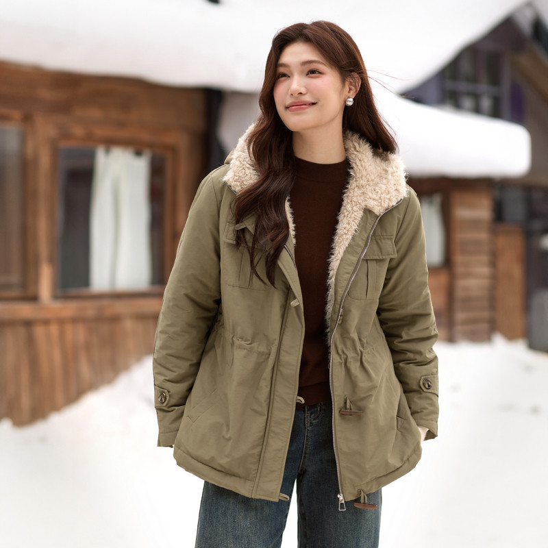 【北海道】加绒加厚连帽派克短外套纤莉秀大码女装胖mm2025冬新款