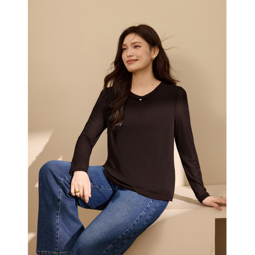 【极简风网纱加绒针织衫】纤莉秀大码女装圆领抓毛上衣胖mm冬新款