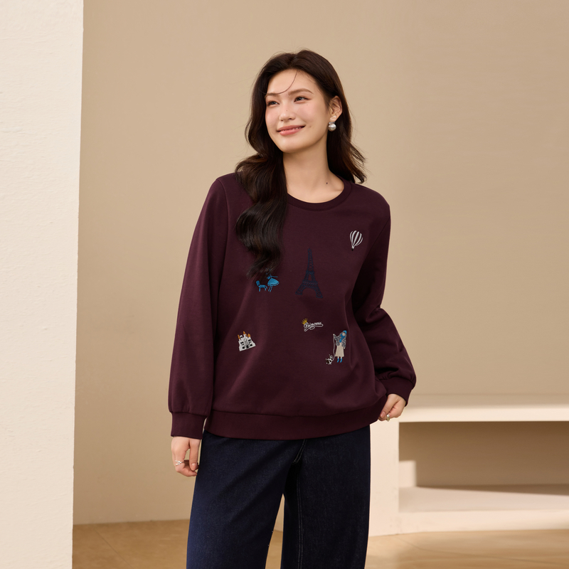 【圆领抓毛卫衣】纤莉秀大码女装时尚潮流保暖上衣胖mm2025冬新款