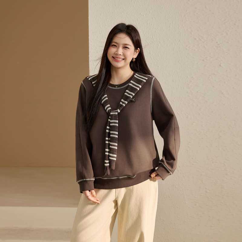 【可拆卸披肩抓毛卫衣】纤莉秀大码女装潮流百搭上衣胖mm冬装新款