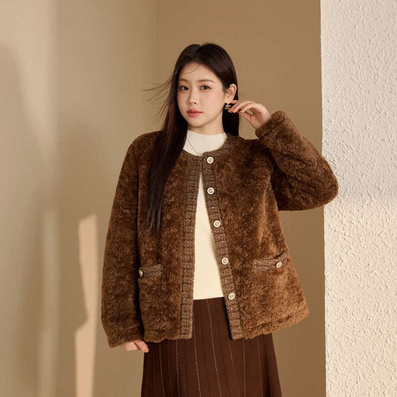 【枫糖】美拉德夹棉绒绒感圆领外套纤莉秀大码女装胖mm2025冬新款,女装/女士精品,常规大码外套,淘宝优惠券,粉丝福利购,淘宝优惠卷