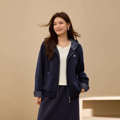 【格子拼接抓毛外套】纤莉秀大码女装休闲百搭开衫胖mm2025冬新款