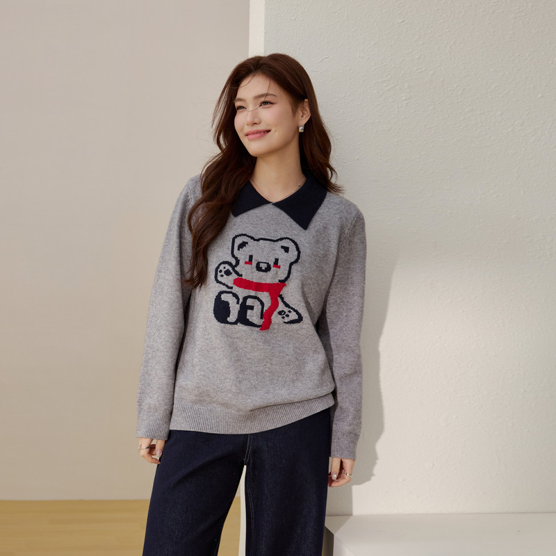 【俏皮感气质翻领毛衣】纤莉秀大码女装韩系减龄上衣胖mm春装新款,女装/女士精品,大码内搭,淘宝优惠券,粉丝福利购,淘宝优惠卷