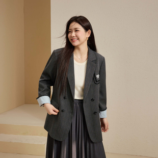 轻熟知性外套胖mm2025秋装 女装 纤莉秀大码 新款 翻驳领百搭西装