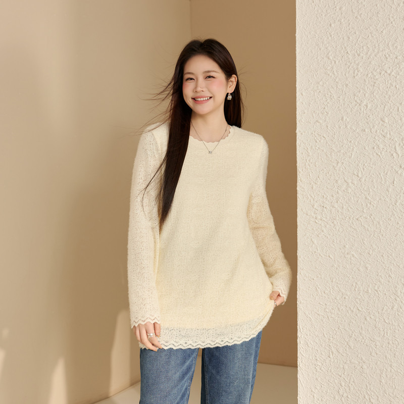 【蕾丝设计针织衫】纤莉秀大码女装温柔风软糯上衣胖mm2025冬新款,女装/女士精品,大码内搭,淘宝优惠券,粉丝福利购,淘宝优惠卷