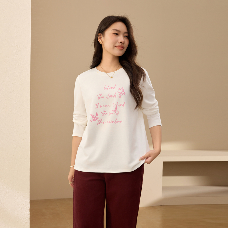 【减龄印花长袖T恤】纤莉秀大码女装休闲百搭上衣胖mm2025秋新款