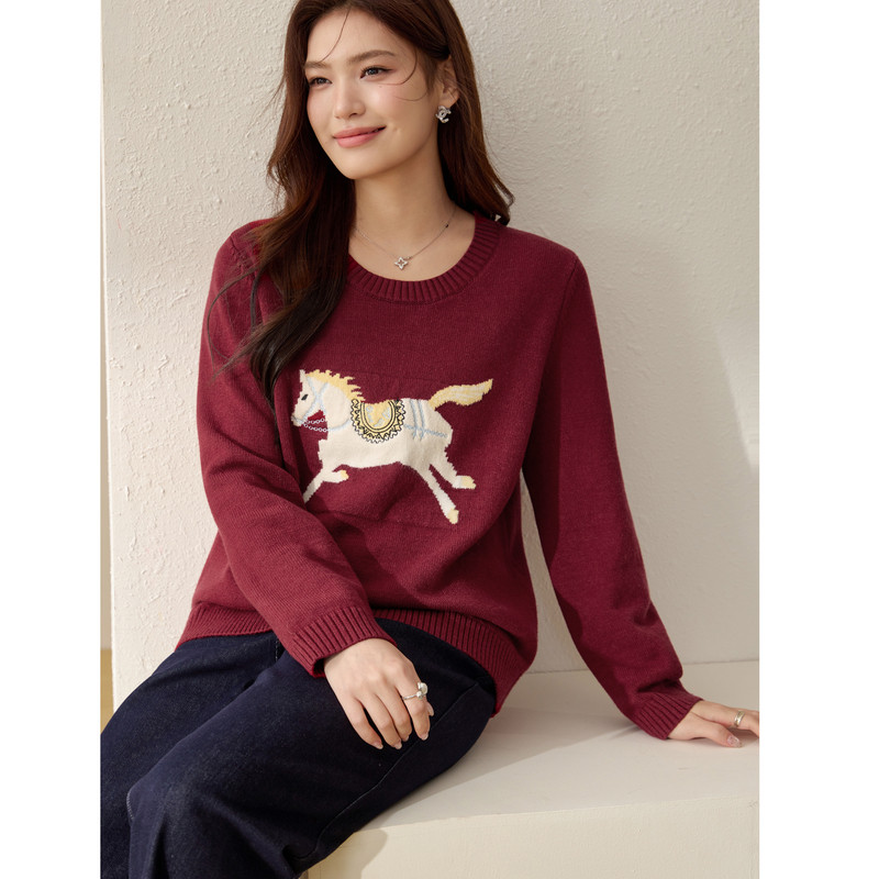 【马内多多】慵懒风圆领软糯新年红毛衣纤莉秀大码女装胖mm春新款,女装/女士精品,大码内搭,淘宝优惠券,粉丝福利购,淘宝优惠卷