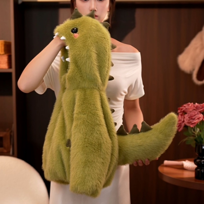 宝宝加绒厚外套男童卡通女童皮草冬装可爱一岁婴儿童毛毛恐龙衣服