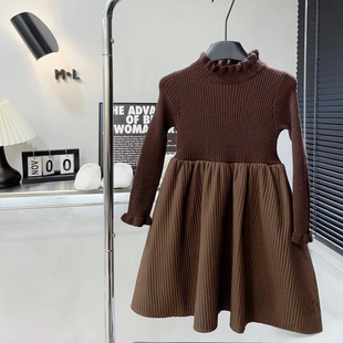 女童毛衣裙秋冬洋气时髦上衣女孩针织连衣裙长款内搭配儿童打底衫