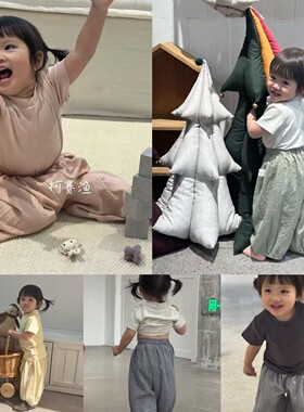 夏薄日系男女宝宝棉麻防蚊灯笼裤