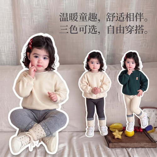 女童韩版针织加绒打底裤洋气百搭