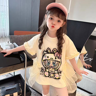 女童T恤裙夏季衣服童装小女孩拉布布连衣裙纯棉裙子儿童短袖t恤潮