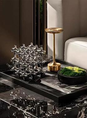 现代样板房客厅茶几酒店洽谈桌托盘书籍永生苔藓组合装饰摆件