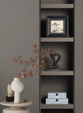 中古侘寂风样板房电视柜书柜酒店售楼部博古架挂画首饰盒组合摆件