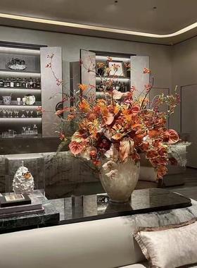大型台面样板房客厅玄关摆件样板房酒店大堂秋色真花艺造型装饰