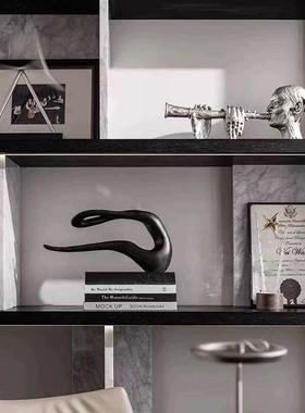 现代轻奢酒店售楼部样板房电视柜书柜挂画奖杯证书组合装饰摆件