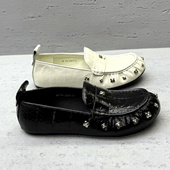 女轻便铆钉豆豆鞋 欧洲站欧货女鞋 真皮一脚蹬褶皱圆头平底乐福鞋 潮