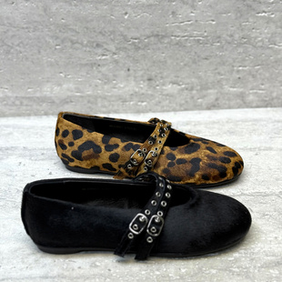 欧洲站女鞋2026春季新款玛丽珍马毛圆头真皮平底单鞋金色芭蕾鞋